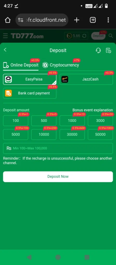 TD777 Game deposit