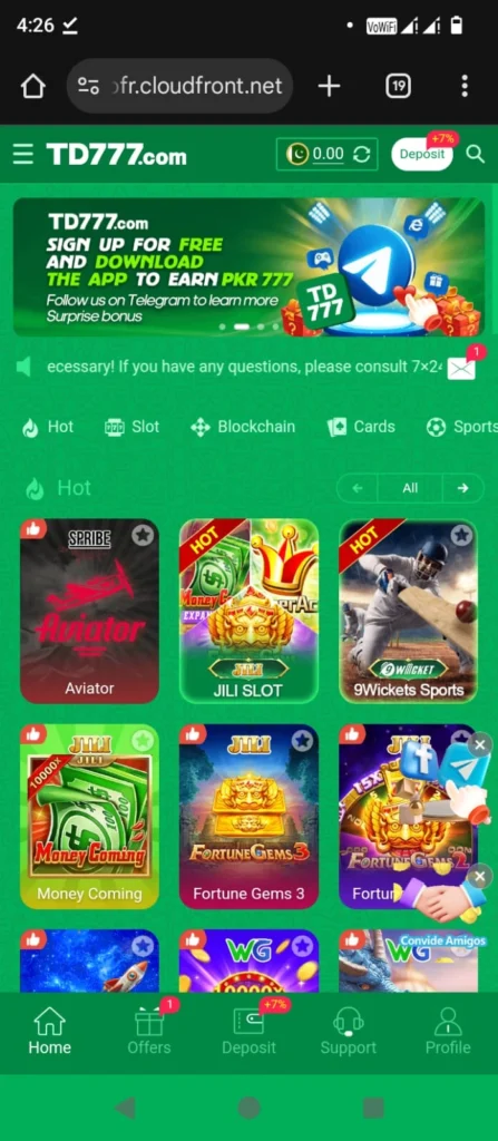 TD777 Game interface screenshot