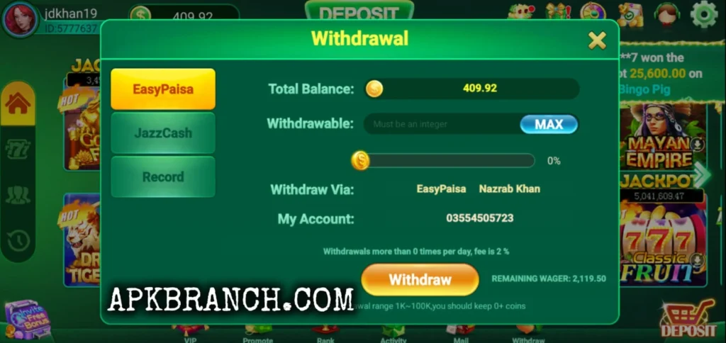 Lucky i8 Game withdrawal