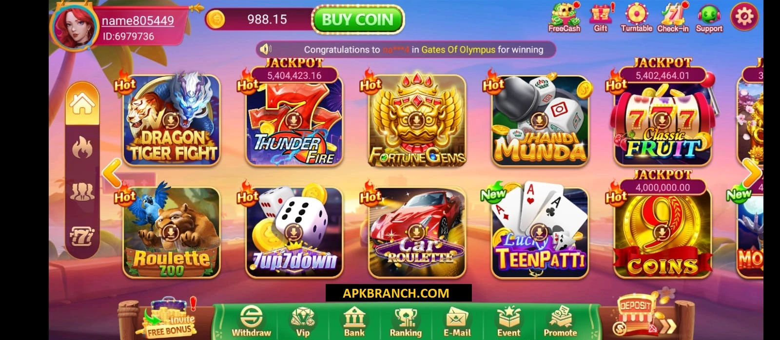 Lucky 57 Game interface screenshot