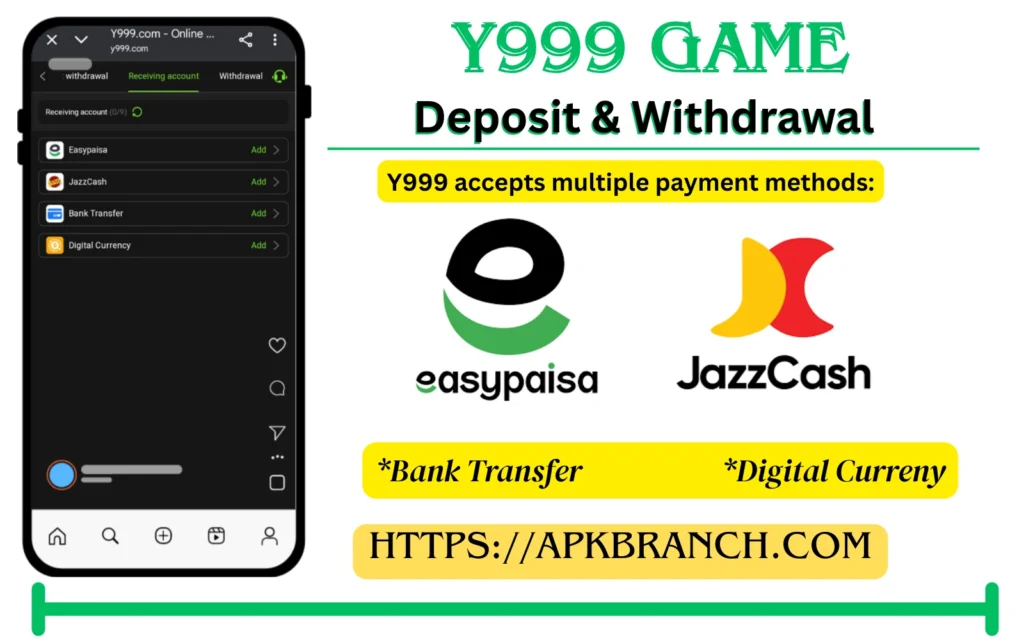 Y999 Game deposit and withdrawal