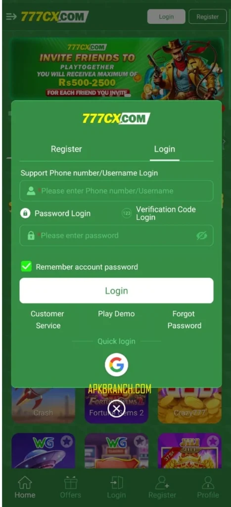 777CX Game register and login