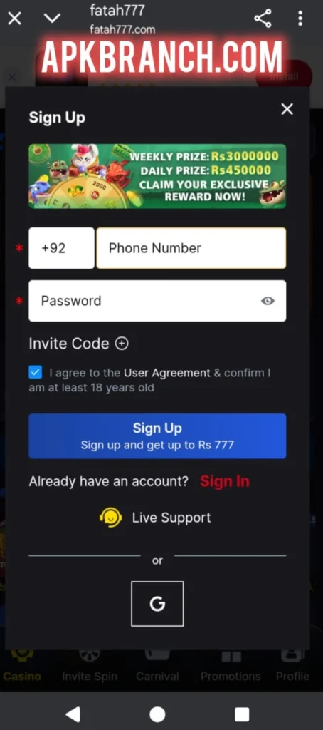 Fatah777 Game Register and login