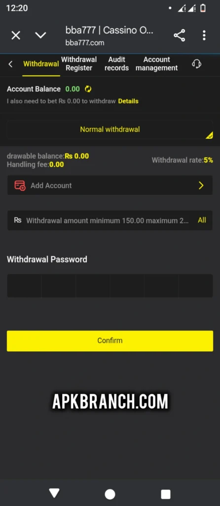 BBA777 Game withdrawal