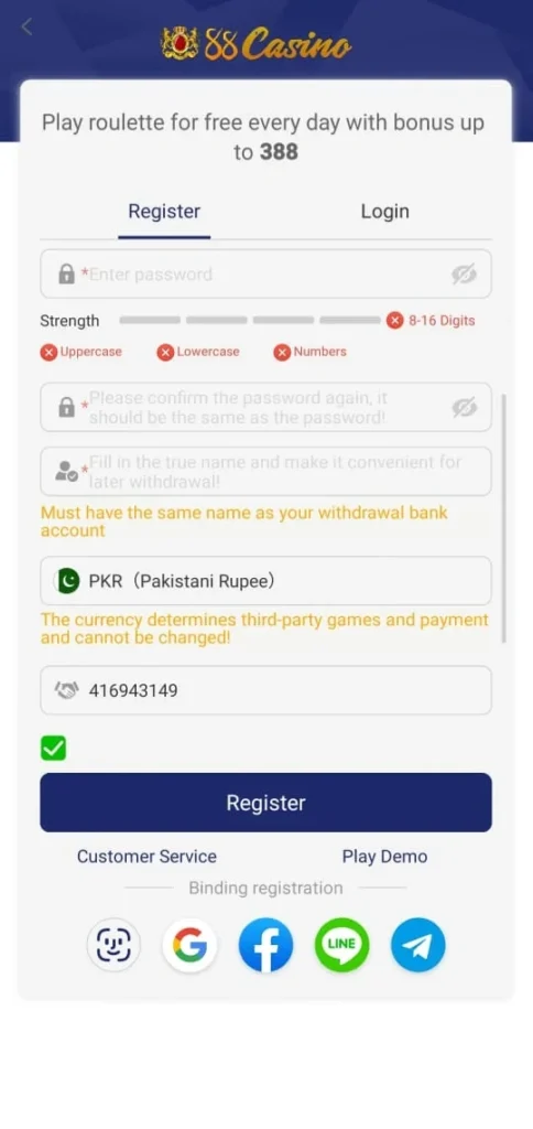 88 Casino Game login