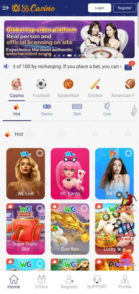 88 Casino Game interface screenshot