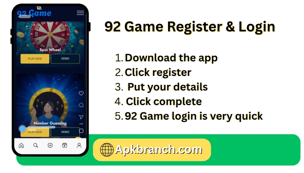 92 Game Register and login