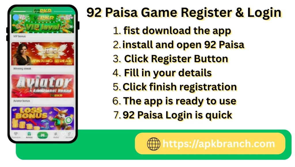 92 Paisa Game Register and login