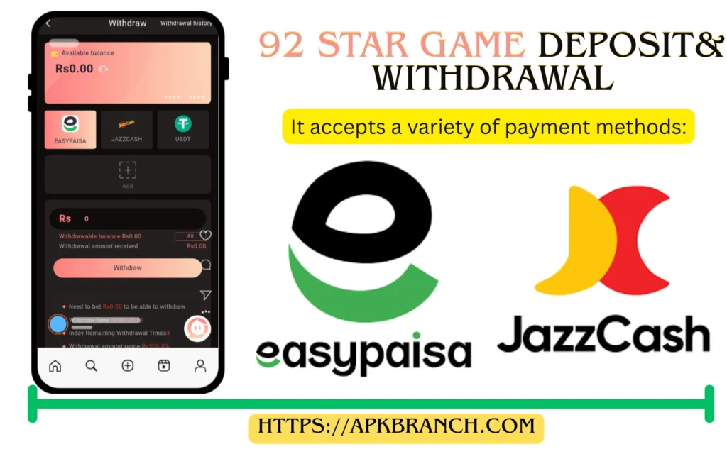 92 Star Game deposit and withdrawal