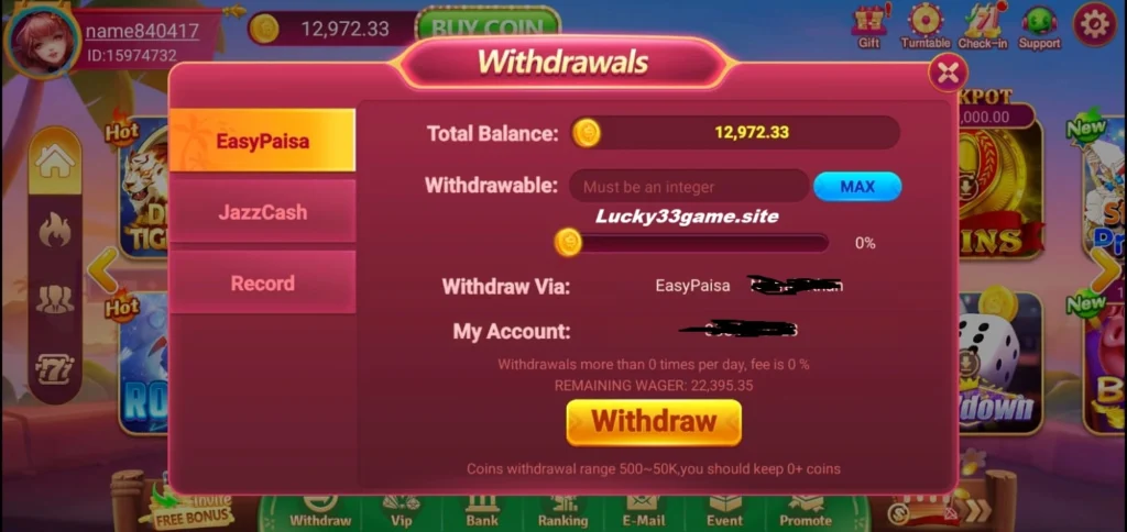 lucky 88 Game withdrawal