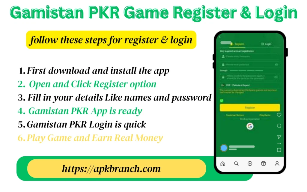 Gamistan PKR Game register and login