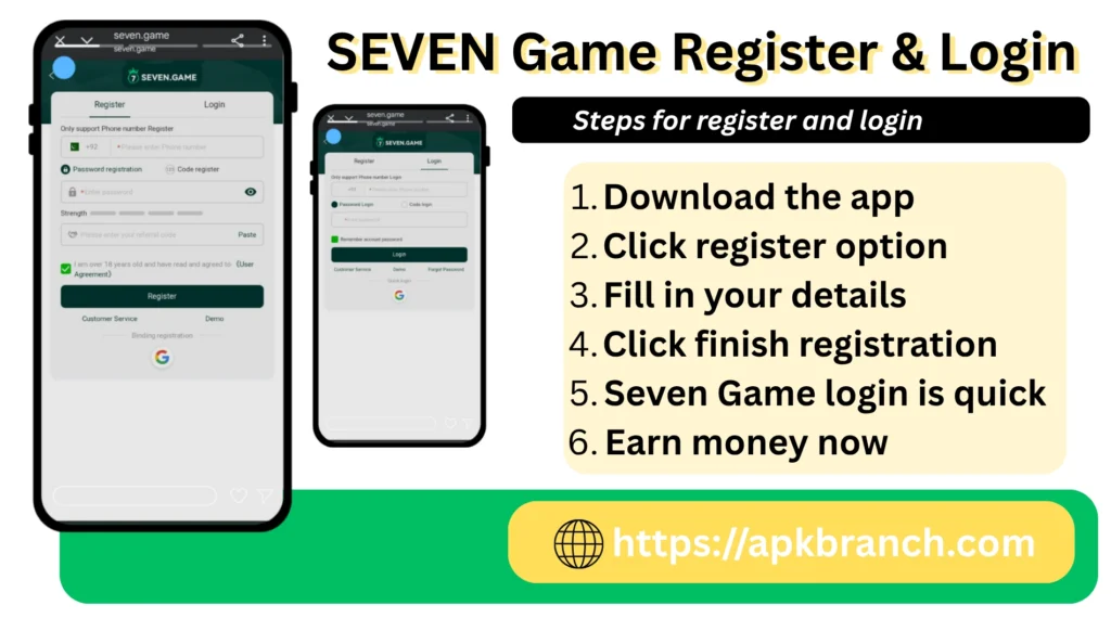 Seven Game register and login
