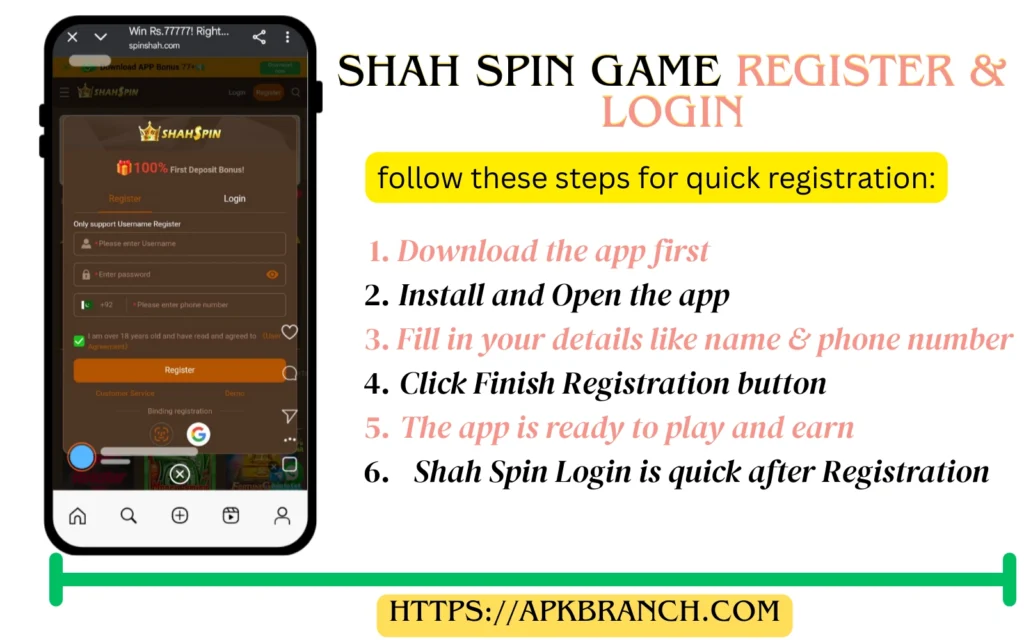 Shah Spin Game Register and Login