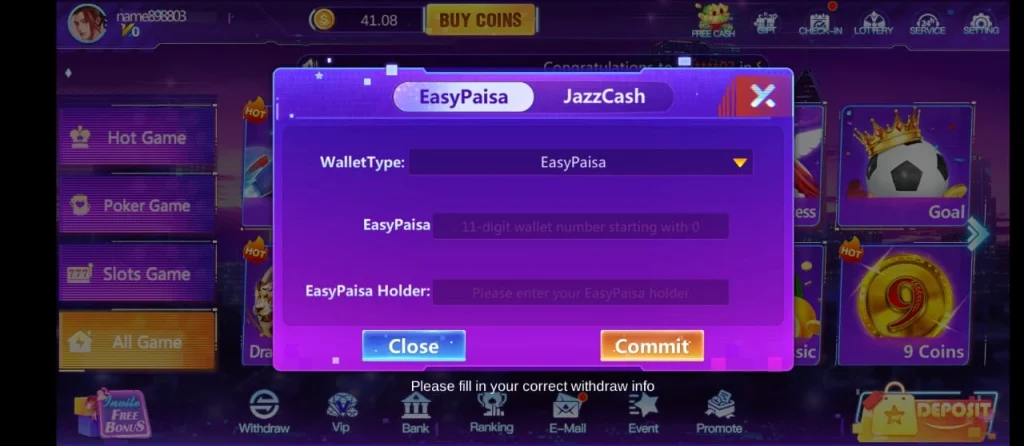 SpinWin PK Game withdrawal