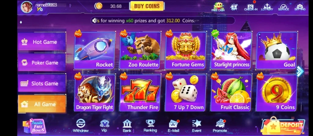 SpinWin PK Game interface screenshot