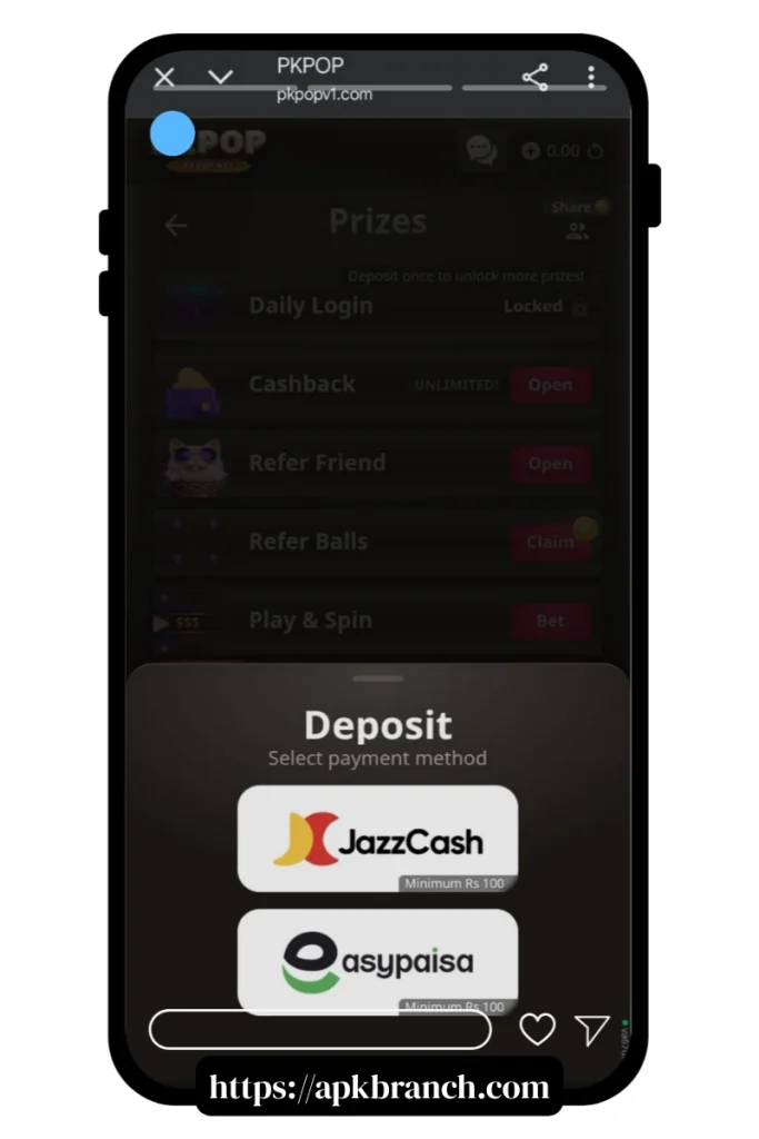 PK POP Game withdrawal methods