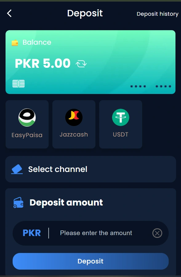 RoyalPk777 Game deposit Section Image